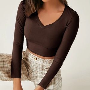 Shein Basics Brown Long Sleeve Crop Top